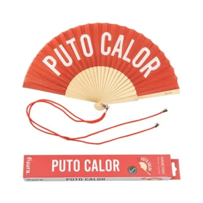 Imagen de Fisura Abanico original con mensaje “p*to calor. de madera moderno y gracioso. rojo. cuelga abanico. 42,5 x 23 cm.