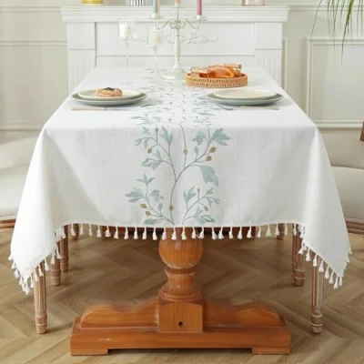 Imagen de Pahajim Mantel Mesa Rectangular Antimanchas Lino Algodon Sencillez Elegante Tela para Decoración de la Comedor(140x260cm)
