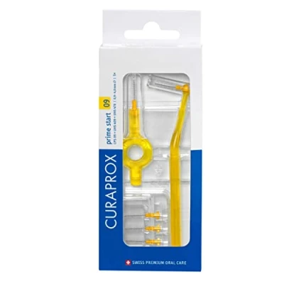 Imagen de Curaprox, set de cepillos interdentales CPS 09 prime start, iniciación con 5 cepillos, 2 soportes diferentes, amarillo, 0,9 mm diámetro, 4 eficacia