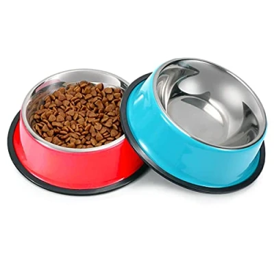 Imagen de SUOXU 2 Cuencos para Gatos de Acero Inoxidable, Antideslizantes y a Prueba Fugas, Cuenco Multifuncional Comida Perros, Gatos, pequeños Alimentos(195 ml Cada tazón)