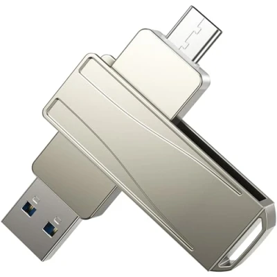 Imagen de USB Stick C, Dual Metallkörper mit Schlüsselring für Tablet, FEBNISCTE OTG 100MB/S, C Drehbares Design 2 in 1 Speicherstick, Computer, Notebook, MacBook 128GB