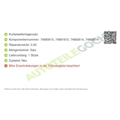 Imagen de Kit cojinetes cigüeñal KOLBENSCHMIDT 87403614