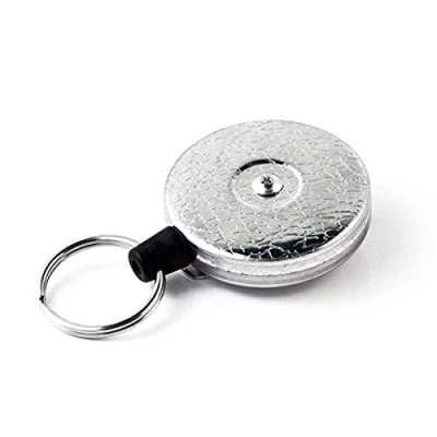 Imagen de KEY BAK Llavero retráctil HD original, cable Kevlar de 48 pulgadas, parte delantera cromada, clip cinturón acero, 8 onzas, retracción y anillo dividido