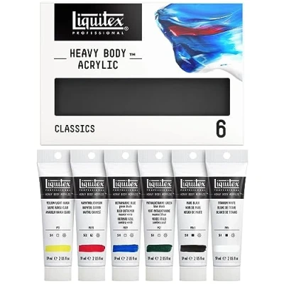 Imagen de LIQUITEX Profesional Heavy Body Pintura acrílica de Cuerpo Espeso, Set 6 Tubos 59 ml, Colores clásicos