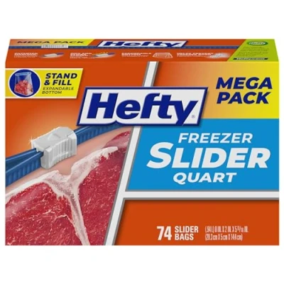 Imagen de Hefty Slider Freezer Storage Bags, Quart Size, 74 Count