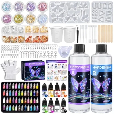Imagen de TAVADA Resina Epoxi Transparente 600ml, Kit Fabricación de Manualidades con Purpurina, Pigmento para Bricolaje, Artesanía, hacer Colgante y Llavero