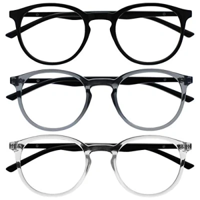 Imagen de OPULIZE Met Gafas de Lectura Pack 3 Montura Redonda Negra Gris Resistente a Arañazos Bisagras Muelle Ordenador Gaming Antirreflejante Hombre Mujer RRR60 17C +1.00