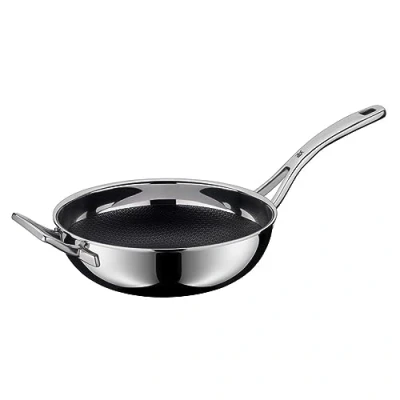Imagen de WMF Profi Resist Wok, diámetro de 28 cm, material multicapa revestimiento, estructura panal, mango plástico, para inducción, aptas horno, color negro