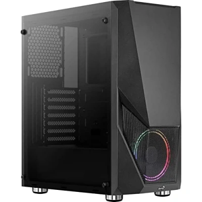 Imagen de AeroCool Zauron Saturn Mid Tower PC Gaming Case with Tempered Glass Window, 12 cm FRGB Fan, 2 x USB 3.0, Supports ATX/Micro ATX/Mini ITX, Black ZAURONBK