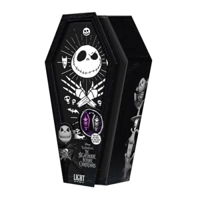 Imagen de Paladone Nightmare Before Christmas Luz de ataúd con licencia oficial Disney, decoración espeluznante Halloween, acento humor dos colores luz, regalo ideal para fanáticos la