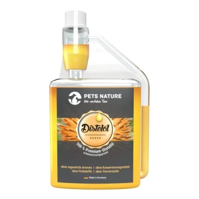 Imagen de Pets Nature Aceite de Cardo para Perros y Gatos Puro Premium Rico en ácido graso Omega 6 linoleico 100% Natural, prensado frío, Fabricado Alemania (250 ml)