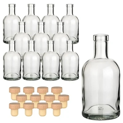Imagen de gouveo Juego de 12 botellas vidrio clásicas 500 ml con corcho (HGK) botella vacía 0,5 l para llenar licor, ginebra, aceite, vinagre (KFT500HGK)