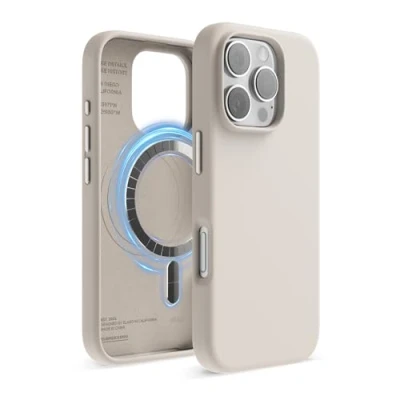 Imagen de elago Funda Magnética Silicona Compatible con para iPhone 16 Pro 6.3 Pulgadas Todos los Accesorios MagSafe Imanes Integrados, de Agarre Suave (Stone)