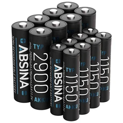 Imagen de ABSINA Pilas Recargables 4X AAA 1150 + AA 2900 NiMH 1,2V &amp; al Menos 1050 mAh Pila Recargable mín. 2650mAh Baterías para Dispositivos de Alto Consumo
