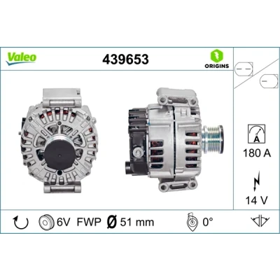 Imagen de VALEO 439653 Alternador 14V 180A MERCEDES BENZ: Vito Mixto, Sprinter 3.5 T Furgón, Viano