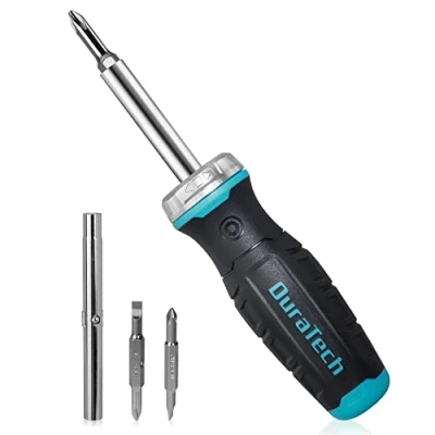 Imagen de DURATECH Destornillador de Carraca 6 en 1, Trinquete, con Función para Atornillar y Desatornillar Rápidamente sin Agarrar, Puntas Ranuradas/Philips