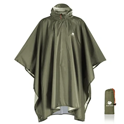 Imagen de Anyoo Poncho de Lluvia Reusable Ripstop transpirante Ligero a Prueba Agua Impermeable con Capucha Lona Tienda Campaña Ideal para el Aire Libre Campamento Excursionismo y Pesca