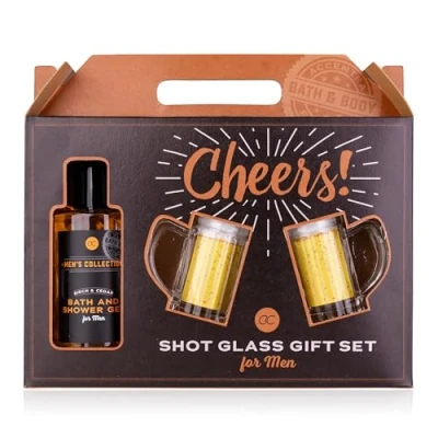 Imagen de Accentra Set de regalo para hombre Collection en caja regalo, incluye gel baño y ducha 140 ml, 2 vasos chupito forma jarra cerveza (4 cl cada uno), fragancia: abedul cedro