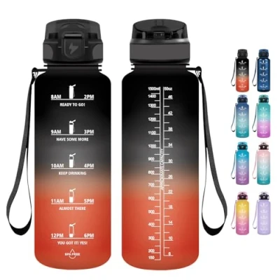Imagen de Grsta Botella agua, 1500ML de agua Deportiva, Gimnasio, a Prueba Fugas y no BPA, Gym M con Pajita para Escuela, Camping, Ciclism