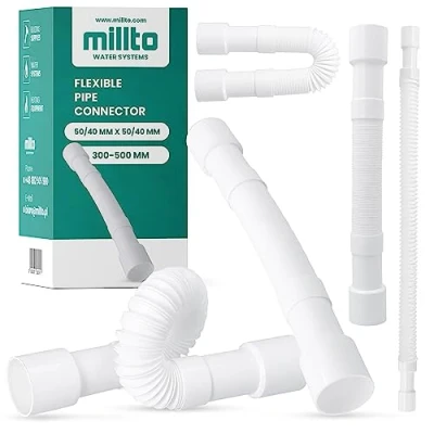 Imagen de Millto™ Tubo de drenaje flexible 50/40 mm blanco polipropileno conector universal manguera conexión se adapta a todas las configuraciones ajustable