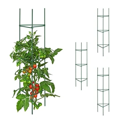 Imagen de Relaxdays Set 4 Jaulas Tomates, Soporte Plantas Trepadoras, Tutor Tomateras, 120 x 32 cm, Acero y Plástico, Verde