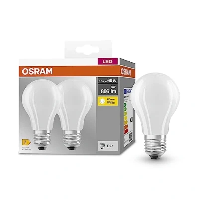Imagen de OSRAM Lámpara LED base CLASSIC A GLFR 60 con casquillo E27, forma bombilla, paquete doble, 6,5 W, 806 lm, 2700 K, luz blanca cálida, baja emisión de calor, larga vida útil, optimo consumo energía