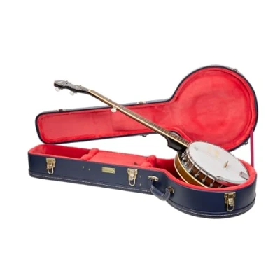 Imagen de Crossrock Relief Series Caja de madera para banjo resonador 5 cuerdas, con superficie altamente texturizada, forro polar imitación visón, cierres acero inoxidable, azul océano