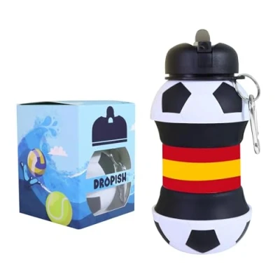 Imagen de Dropish Botella Agua Silicona Diseño fútbol España Niños, Niñas y Adultos Plegable Libre de BPA Muy Resistente 550ml