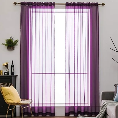 Imagen de MIULEE Cortinas Poliéster Translúcida Fresca Transparente Salon Ventana Visillo Moderno para Sala Cuarto Dormitorio Habitación Comedor Cocina Salón de Esatr 2 Unidades 140 x 225cm Púrpura