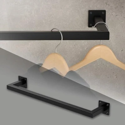 Imagen de ML Design Perchero de Pared 60 x 12 cm Negro Acero Inoxidable para Vestidor o Armario Barra Almacenamiento hasta 50kg Ropa Toallas Utensilios Cocina Incl. Material Fijación