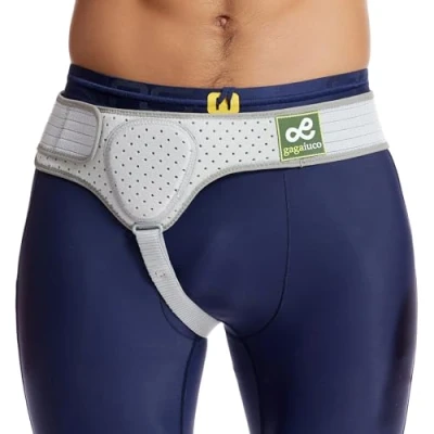 Imagen de gagaiuco Hernia Belt Truss Cinturón para hombres y mujeres Lado izquierdo o derecho de apoyo el dolor ingle con almohadillas compresión extraíbles escroto pre posquirúrgico L