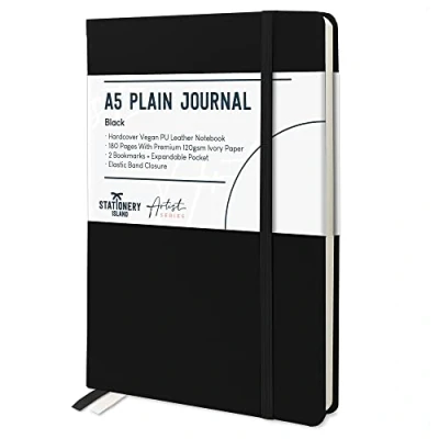 Imagen de Stationery Island Cuaderno A5 Sin Forro, Libreta Liso de Tapa Dura con Papel Grueso Premium 120 g/m², en Blanco 180 Páginas Para Escritura, Estudio, Planificación, Diario