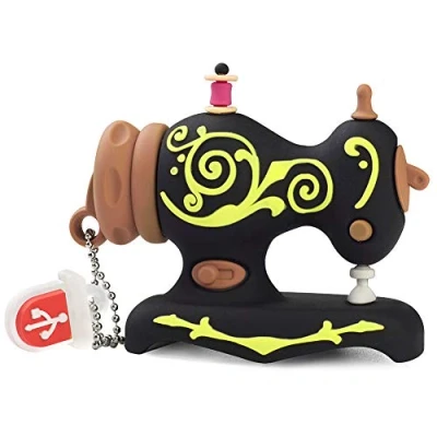 Imagen de LEIZHAN Memoria USB 32GB Máquina de Coser Negra,Pendrive 2.0 Flash Drive Impermeable Silicona Regalo para Niños,Estudiantes(Máquina Negra,32GB)