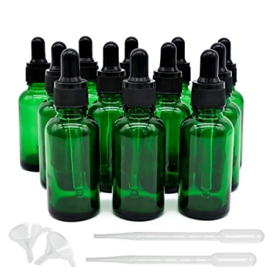 Imagen de INHEMING 12 Piezas Verde Frasco Cuentagotas Cristal 30ml Botellas de Vidrio con Pipeta Cristal, para Aceite Esencial, Masaje, Fragancia, Aromaterapia, Laboratorio
