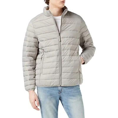 Imagen de Amazon Essentials Chaqueta Acolchada Ligera, Resistente Al Agua y Plegable (Disponible en Tallas Grandes Largos Especiales) Hombre, Gris Claro, XXL