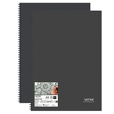 Imagen de Artme Bloc de bocetos A3, 2 piezas, 30 hojas (160 g/m²), cuaderno encuadernado en espiral