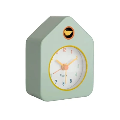 Imagen de Fisura Reloj Despertador Mini casita Verde. analógico sin Tic TAC, Original. pequeño. 9,7 cm x 7,3 4,5 cm. 1 Pila AA