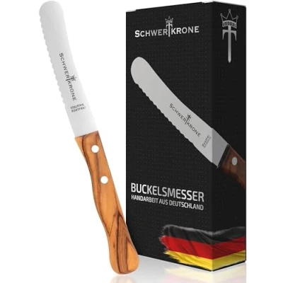Imagen de Cuchilla para zorro, cuchillo panecillos, corona de espada, mantequilla, mango madera olivo, (1 unidad)