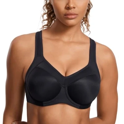 Imagen de SYROKAN Sujetador Deportivo Alto Impacto con Aros y Forro Ligero para Mujer Negro 2 95C