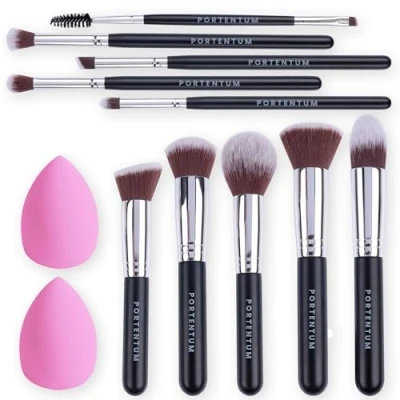 Imagen de PORTENTUM Brochas de Maquillaje profesional Set 10+2 Piezas Sheglam para Base Polvos Colorete Contorno, con Esponjas