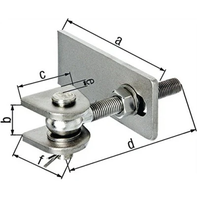 Imagen de Alberts 417826 Pernio de pórtico, Para una apertura da máxima 180, Modelo corto, Tornillos y tuercas galvanizados en caliente, perno pasador acero inoxidable, Roscado M20