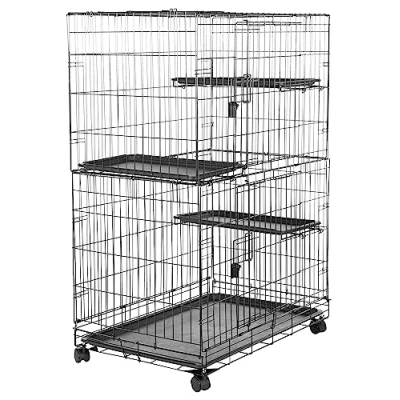 Imagen de Amazon Basics Jaula grande de 3 niveles Duradero,Seguro para gato jugar, 91 x 57 128,5 cm, Negro