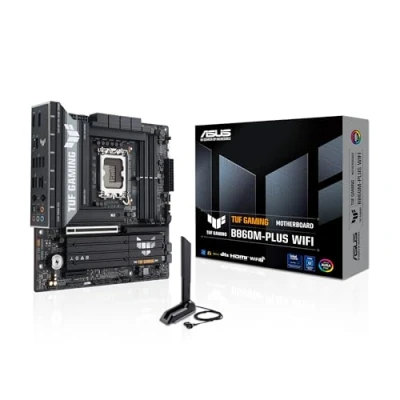 Imagen de ASUS TUF Gaming B860M PLUS WiFi, Placa Base Intel mATX, 12+1+2+1 80A etapas de alimentación DrMOS, DDR5, PCIe 5.0, 3 Ranuras M.2, Wi Fi 7, Realtek 2.5Gb Ethernet, DisplayPort, HDMI, USB 20Gbps Tipo C