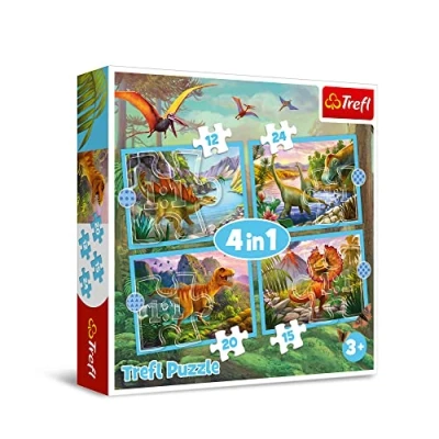Imagen de Trefl 4en1, 4, 12 a 24 Piezas Dinosaurios, Diferentes Niveles de Dificultad, Entretenimiento, dla Dzieci od 3 lat Puzzle, Color excepcionales, Außergewöhnliche Dinos (34609)