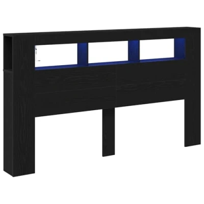 Imagen de vidaXL Cabecero con almacenaje y luz LED Roble Negro 180x18,5x103,5 cm