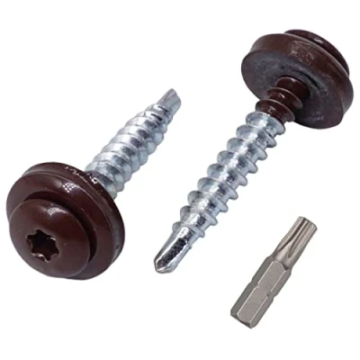 Imagen de 60 tornillos Torx para techos de metal, 4,8 x 35 mm, con arandelas EPDM, autoperforantes, 60, color marrón chocolate RAL 8017
