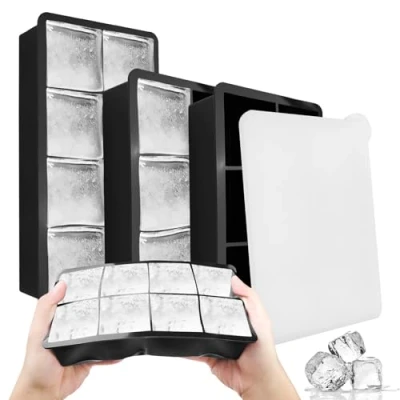 Imagen de Fousenuk 3 pcs cubiteras para hielo grande, hielera con tapa, cubitera silicona, cubitos de hielo, molde bebidas frías, Whisky, Cócteles (6 compartimentos x 2 + 8 1)