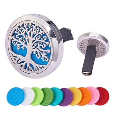 Imagen de BENECREAT Tree of Life Ambientador para coche Aromatherapy Difusor de aceite esencial Locket acero inoxidable con vent Clip 10 almohadillas fieltro lavables