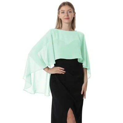 Imagen de Hotshawl Capelets de gasa para mujer, chales y envolturas vestido noche, capas boda, Menta, Talla única