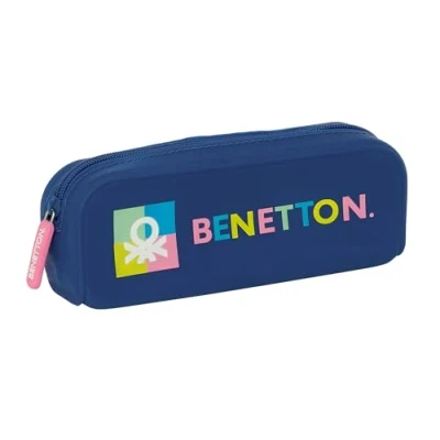 Imagen de Safta BENETTON COOL Portatodo Cuadrado Silicona, Estuche Infantil, Niño, Ideal para Niños en Edad Escolar, Cómodo y Versátil, Calidad Resistencia, 18.5x5.5x7.5 cm, Color Azul Marino